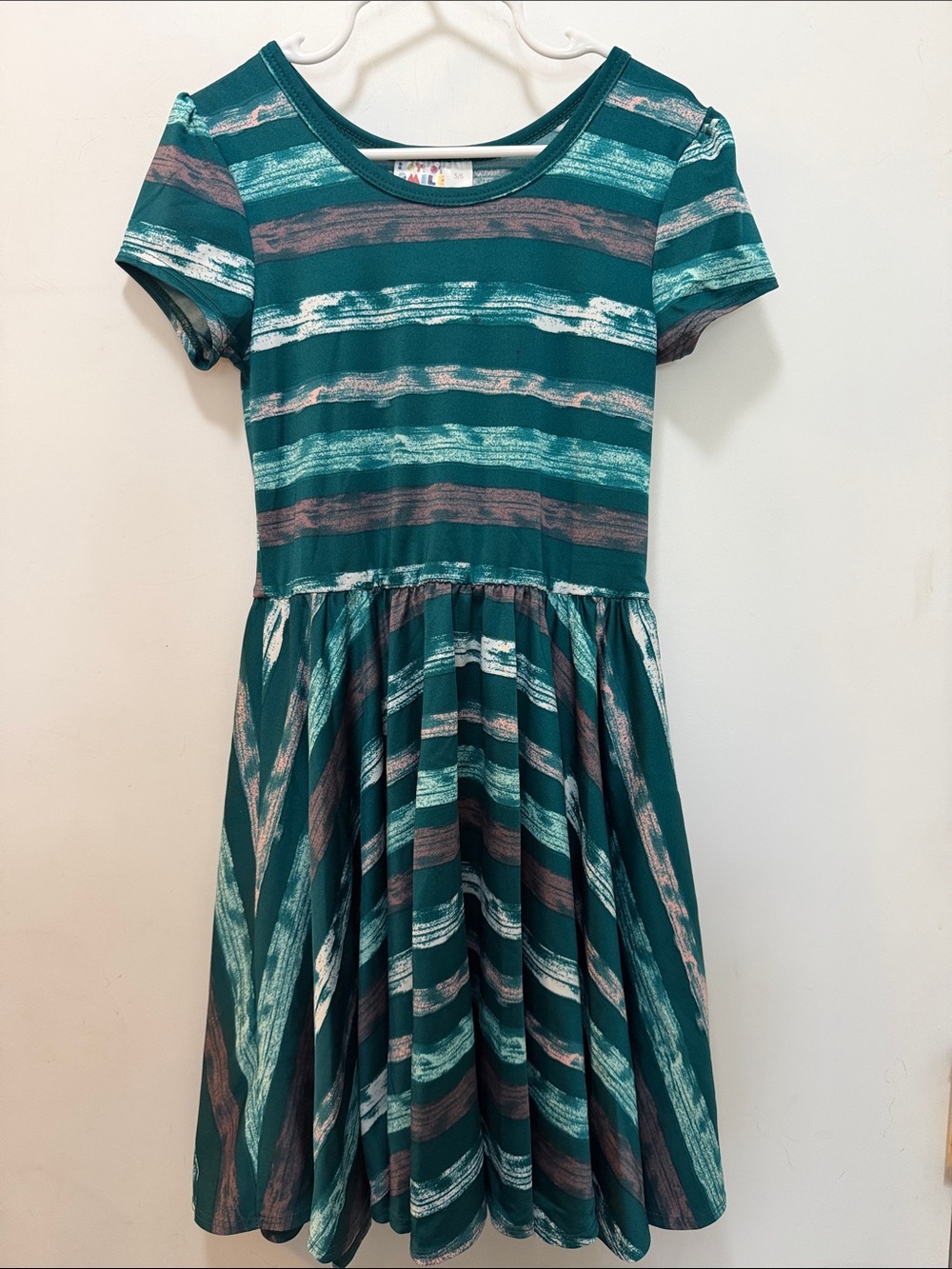 Dot Dot Smile Teal Striped Short Sleeve Twirl Dress